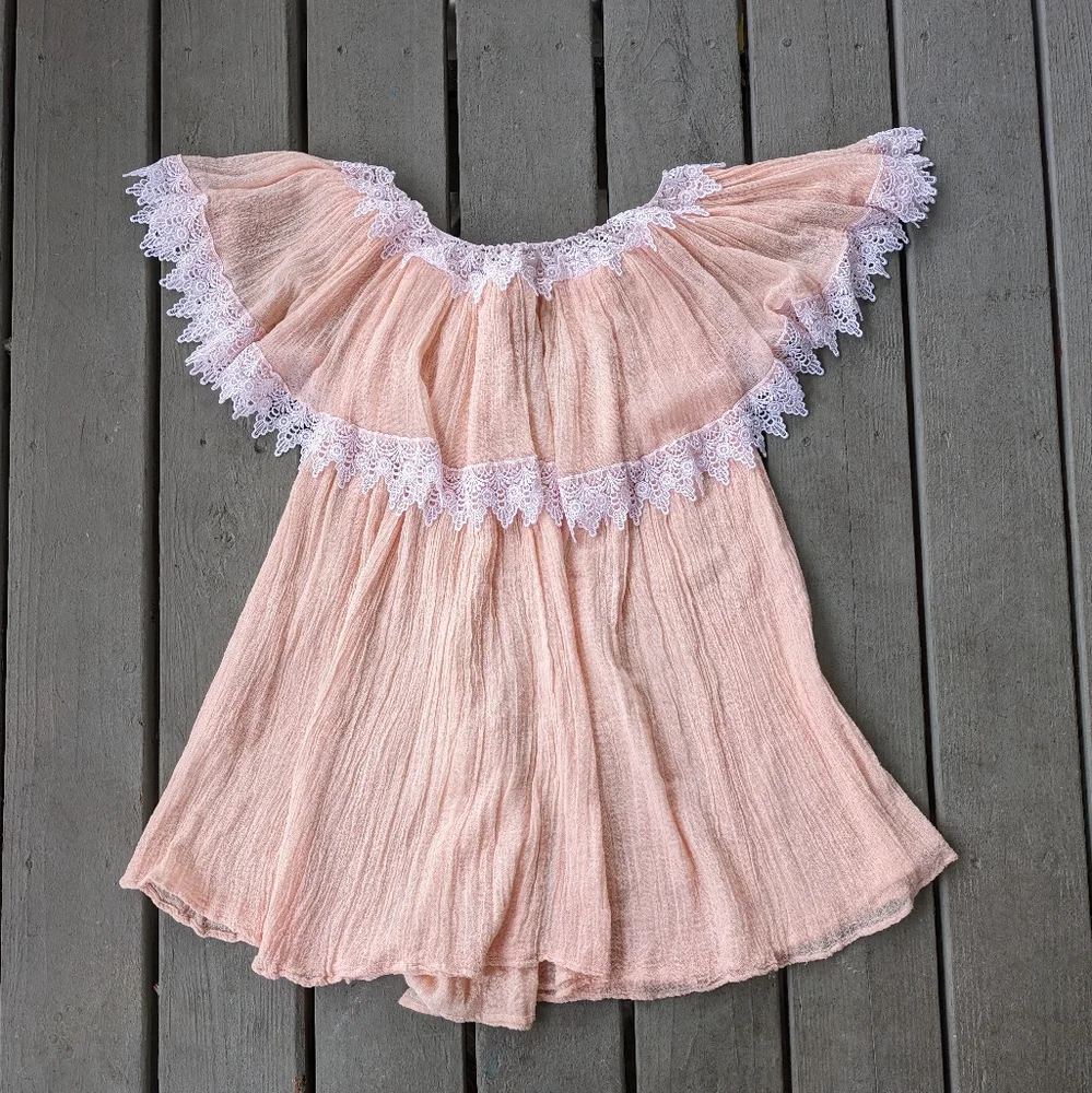 Jen's Pirate Booty Peach Gauzy‎ Flounce Festival Mini Dress M/L